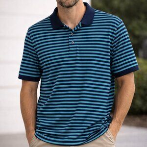 L.L. Bean Blue and Aqua Striped Polo